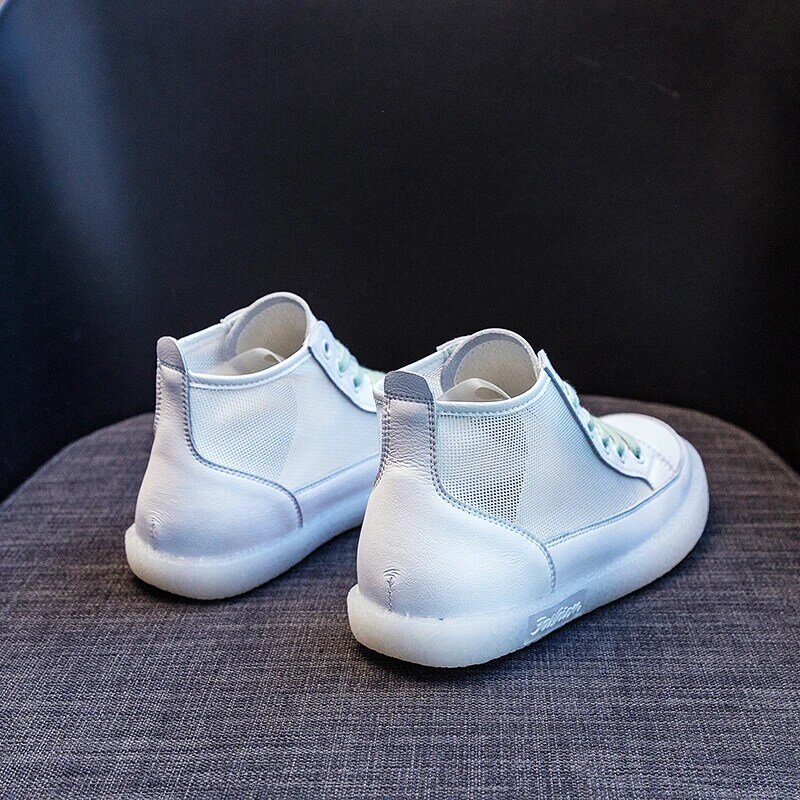 AIYUQI Sneakers Wanita Kulit Asli 2021 Musim Panas Fashion Berongga Baru Sepatu Putih Ukuran Besar Sepatu Wanita Benang Jaring Kasual