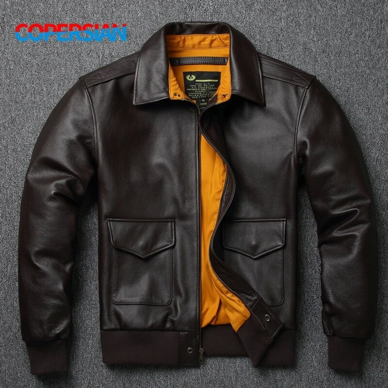 Мужская куртка-пилот из натуральной кожи, темно-коричневая куртка оверсайз в стиле милитари, летная куртка ВВС А2, новинка 2021