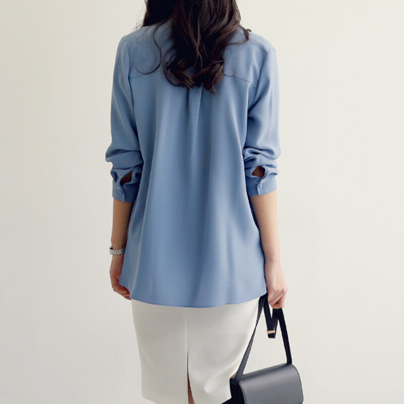 Casual branco azul chiffon ol blusa camisa topo blusas mujer de moda 2021 blusa de manga longa feminina blusa feminina a137