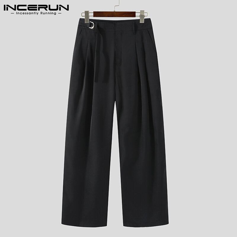 Модные мужские брюки INCERUN в Корейском стиле, свободные универсальные простые брюки, мужская повседневная Уличная одежда, драпированные пря...