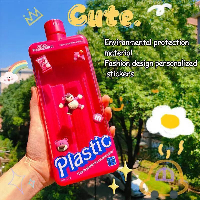 Botella deportiva de moda, taza de agua de 500ml, conveniente taza plana, botella de agua antibacteriana segura y respetuosa con el medio ambiente