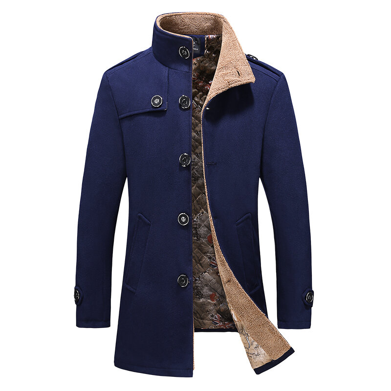 2021 nova masculino outono e inverno mais veludo grosso casaco/seção longa médio alta qualidade quente trench coat tamanho asiático M-5XL