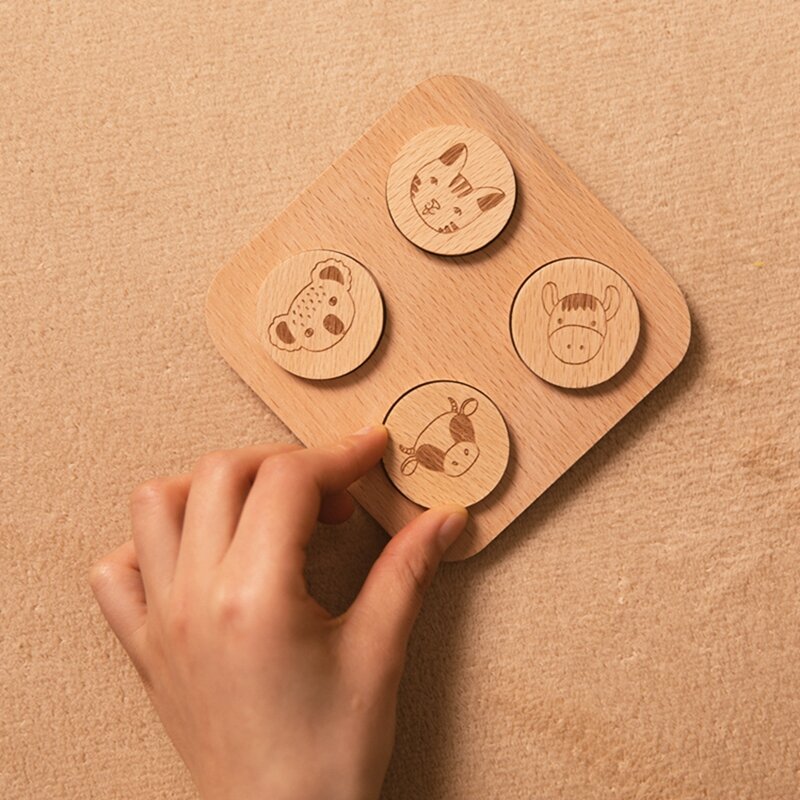 3Pcs Baby Montessori Wooden Hand Grab Boards Lovely Animal Beech Cognitive Board Round Jigsaw Children Puzzle Educational Toys