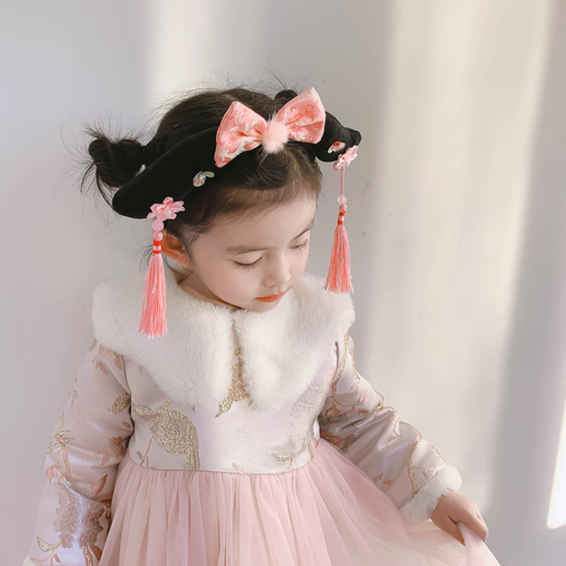 2021 nowy Tassel krata pałąk obręcz do włosów dla dzieci dziewczyny prezent chiński Tang Fashion Style ozdobny kwiat urocze spinki do włosów