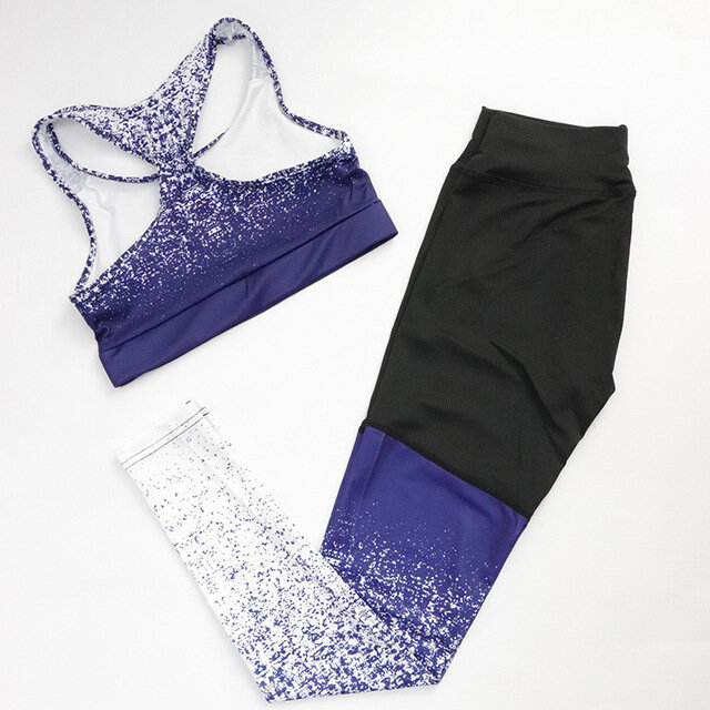 Vrouwen Fitness Yoga Set Mouwloze Top Hoge Taille Broek Sportkleding Gradiënt Print Leggings & Beha Ombre Stretchy Running Gym Suits