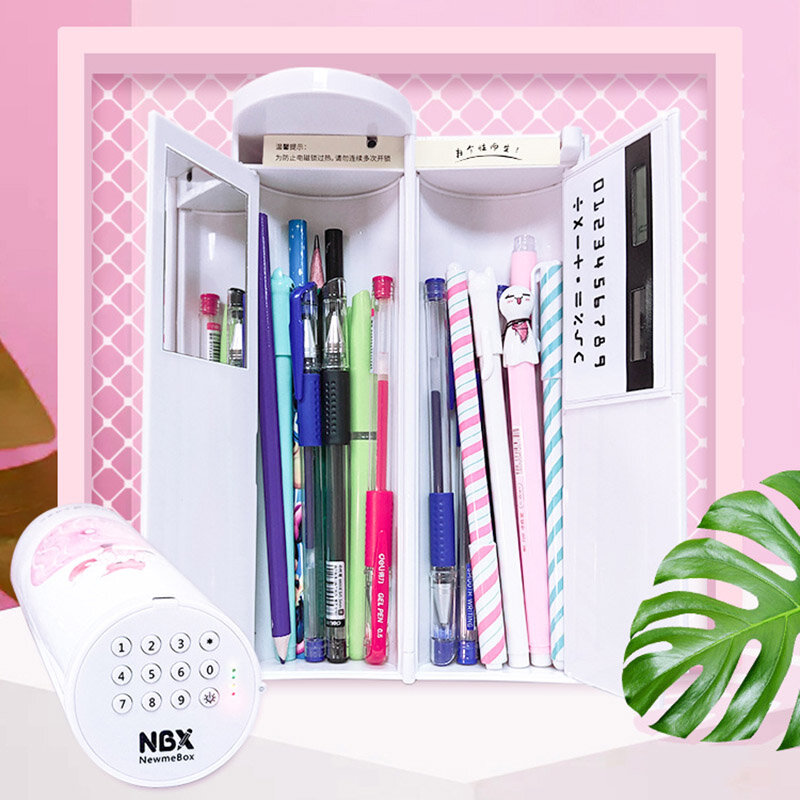 Kawaii multifuncional lápis boxs bonito senha lápis caso com calculadora para crianças escritório escola suprimentos papelaria