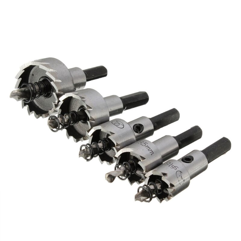 5pcs HSS Carbide Tip Drills Bit Hole Saw Set Stainless Steel Metal Alloy 16/18.5/20/25/30mm