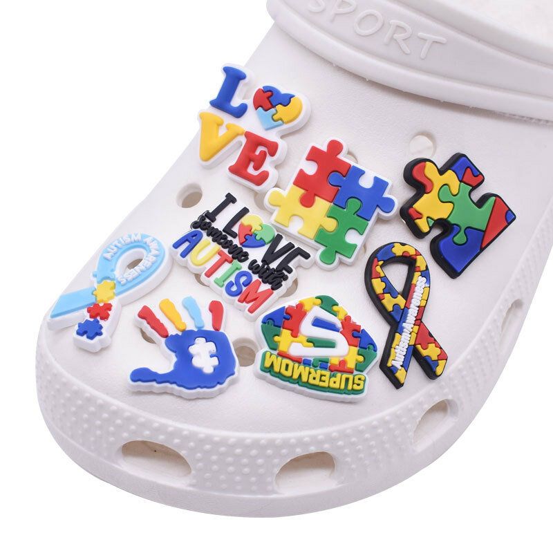 1pc Colorful Autism Caring PVC Shoe Charms Buckles Decoration DIY JIBZ Croc Accessories Garden Shoe Sandals Ornaments Kids Gifts
