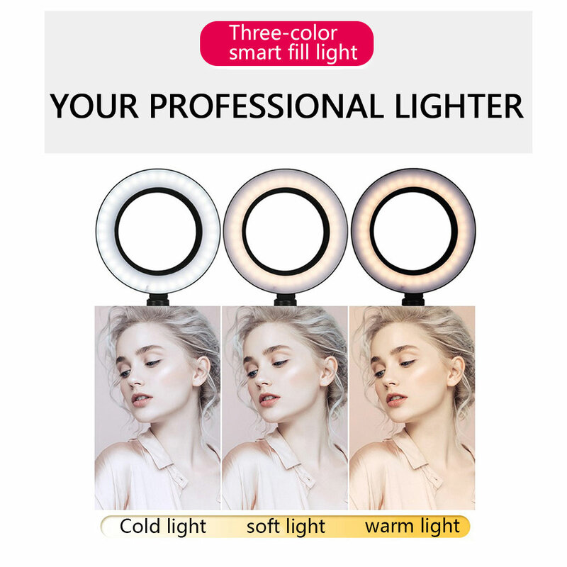 LED lumière annulaire photographie éclairage selfie lumière USB dimmable, avec trépied, pour YouTube studio maquillage vidéo en direct