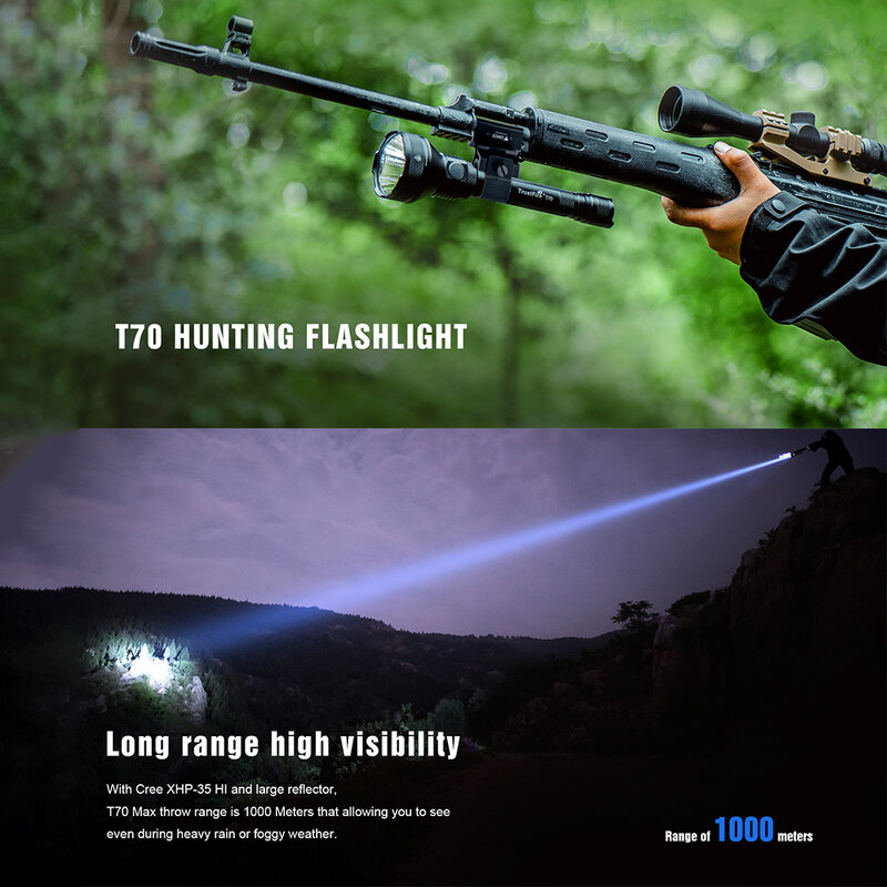 Trustfire-linterna LED T70 de 2300lm, Ultra potente, recargable, de distancia, para caza, Camping y caza