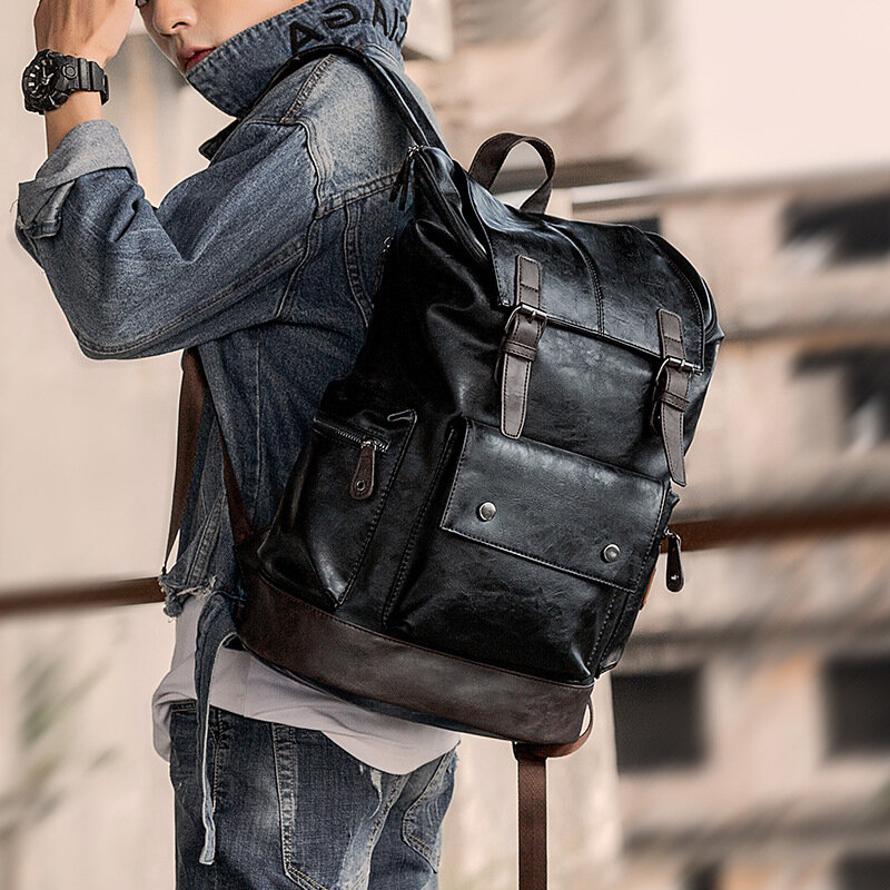 Męskie duże skórzane plecaki na laptopy podróżne męskie czarne Bagpack Boy duża pojemność szkoła męska biznesowa torba na ramię