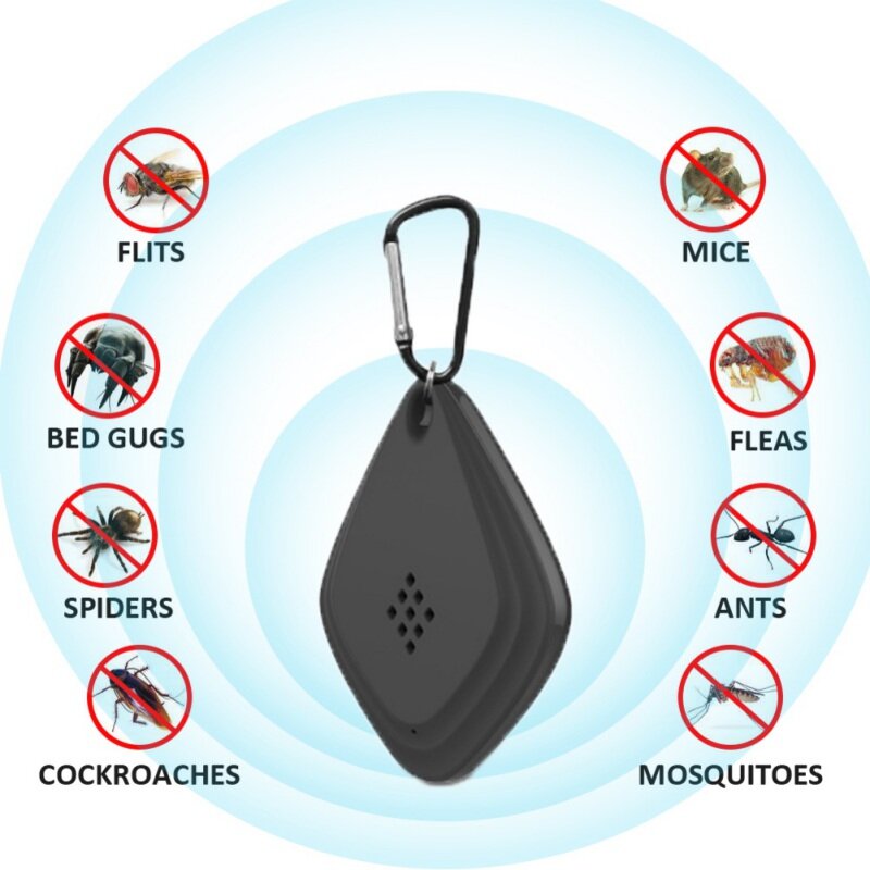 Перезаряжаемый через USB Ультразвуковой Отпугиватель комаров с подвесным крючком, портативный нетоксичный электронный отпугиватель вредит...