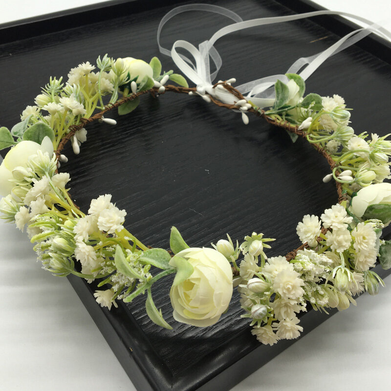 Corona de flores de Gypsophila para mujer, accesorios para el cabello de boda, tocado, guirnaldas florales para boda