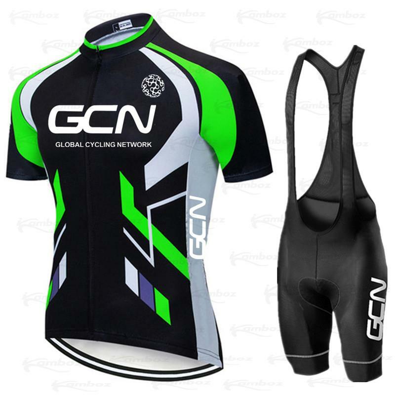 Baru 2021 Neon Hijau GCN Jersey Bersepeda Set Merah Sepeda Lengan Pendek Pakaian Bersepeda Maillot Bersepeda Jersey Bib Celana Pendek