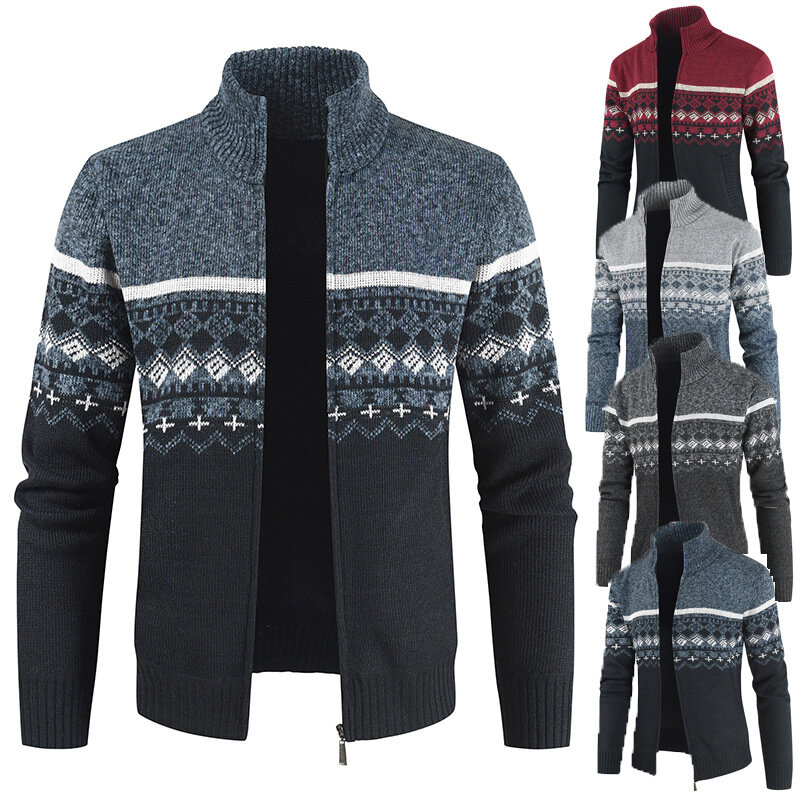 Odzież męska Trend w modzie rozpinany sweter jesienno-zimowa Plus aksamitne pogrubienie stojak kołnierz dzianina topy kurtka Ropa Hombre