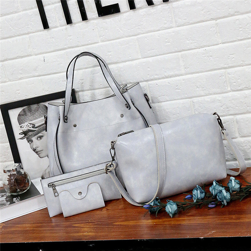 Fashion Simple Four-Piece All-Match Bag Solid Color Handbag Hhoulder Messenger Bag Large Capacity Bag