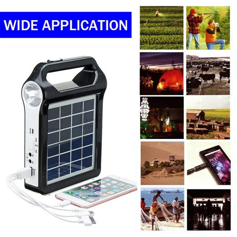 Panel Solar portátil recargable, sistema de generador de almacenamiento de energía, Cargador USB con lámpara, iluminación, Kit de sistema de energía Solar para el hogar, 6V