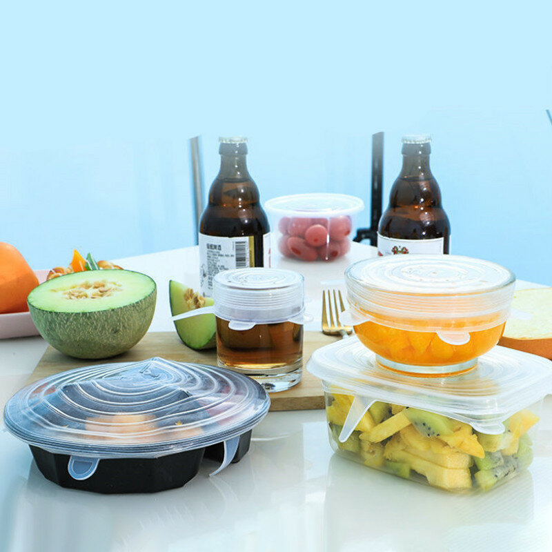食品を新鮮に保つための伸縮性のあるシリコンキャップ,生鮮食品を保つための再利用可能な家庭用アクセサリー,6個。