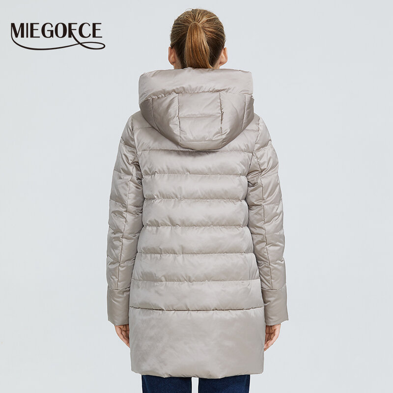MIEGOFCE-따뜻한 방풍 스탠드 칼라 여성 코트 및 재킷, 2021 겨울 여성 컬렉션, 후드 포함