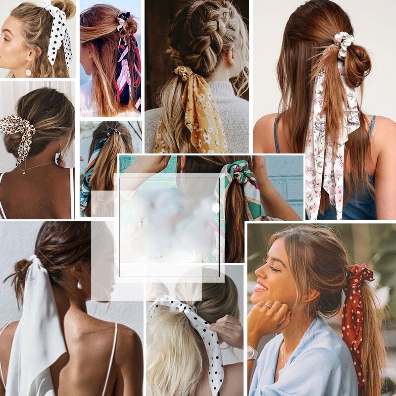 17km moda floral impressão scrunchies sólido longo fita de cabelo para as mulheres rabo de cavalo cachecol doce elástico cabelo banda acessórios para o cabelo