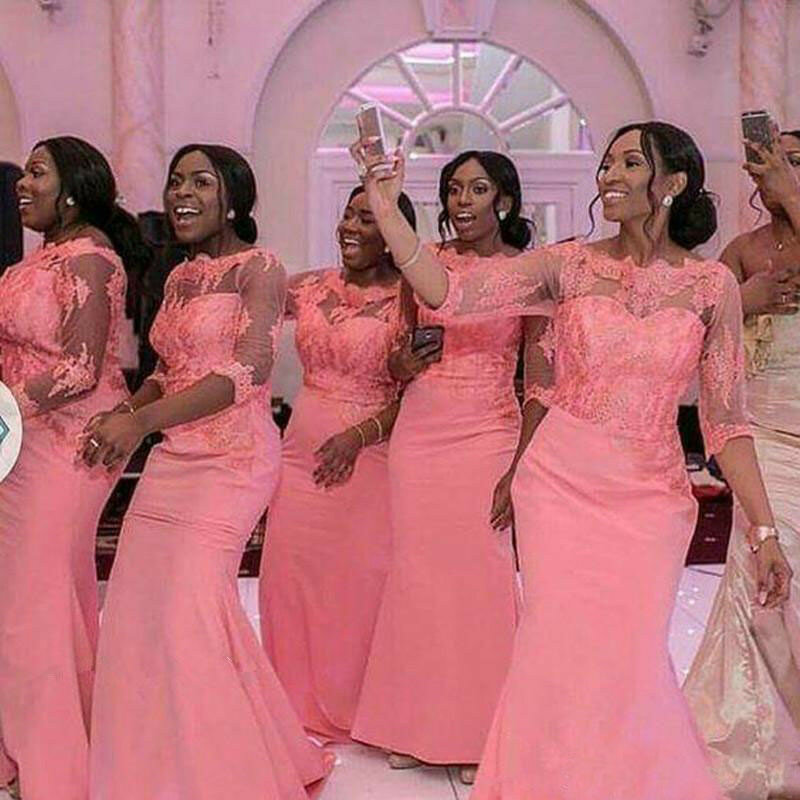 Gaun Pengantin Renda Putri Duyung Afrika Seksi Gaun Prom Applique Setengah Lengan Leher Tipis Gaun Tamu Pernikahan Dibuat Sesuai Pesanan