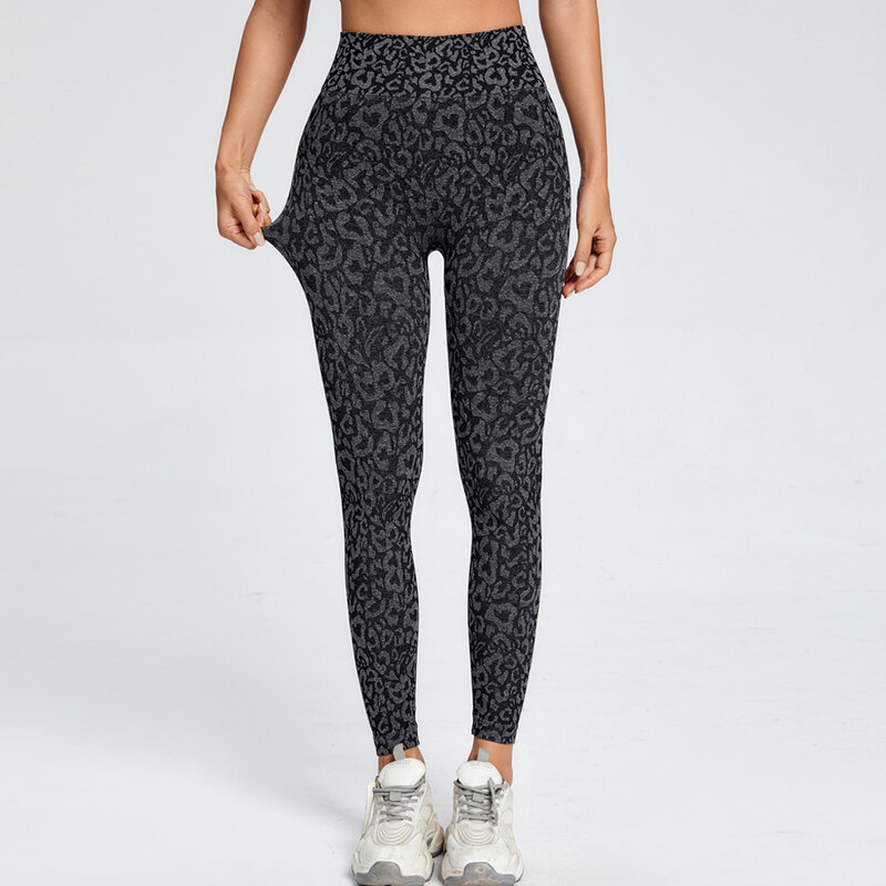 Pantalones de Yoga ajustados de cintura alta para mujer, mallas deportivas de punto de camuflaje con patrón de leopardo sin costuras, Push Up, para Fitness