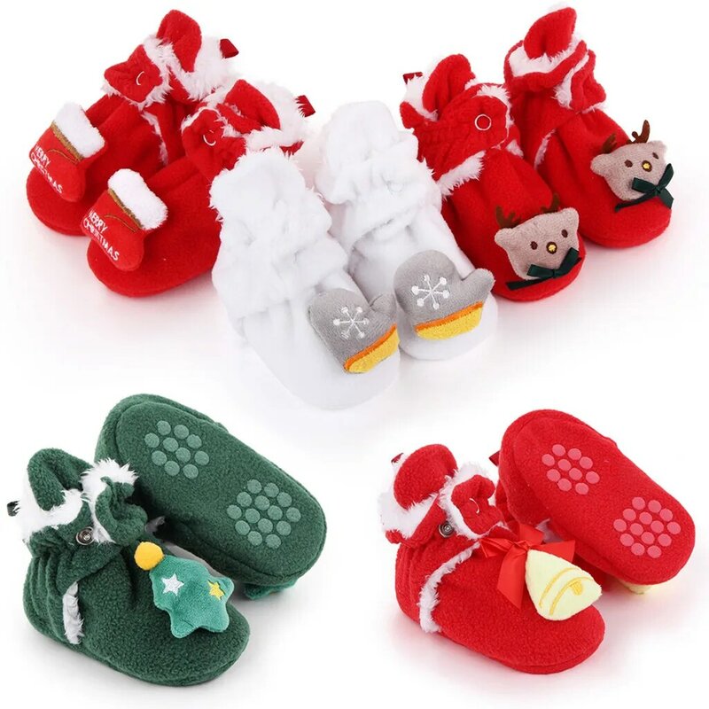คริสต์มาสเด็กรองเท้าเด็กชายหญิงฤดูหนาว Warm Santa Claus First Walkers น่ารัก Xmas เด็กรองเท้ารองเท้า Crib ฤดูหนาวที...