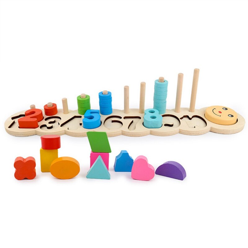 Contador de apilamiento con forma de contador de madera, torre de apilamiento con forma de número de Color de madera, bloques de construcción de matemáticas, Prescho para niños