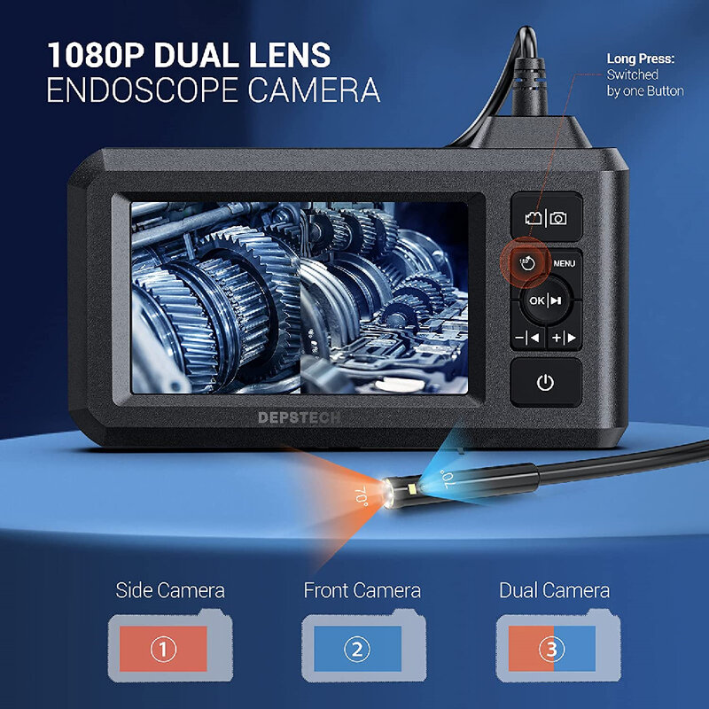 DEPSTECH 2MP Dual Lens Endoscope Camera with 32GB Card/4.3" LCD Screen Video Endoscope for Cars 1080P Industrial Camera