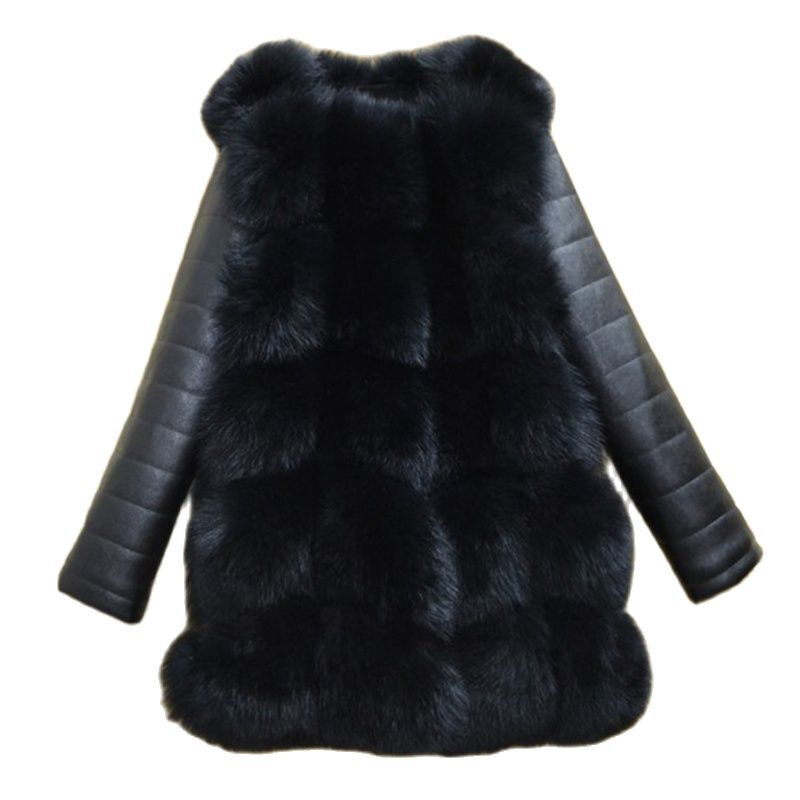 Mode Dames PU Lederen Parka Vrouwen Lange Mouwen PU Leather Jacket Jas Plus Maten Warm Furry Winter Overjas Met Zakken