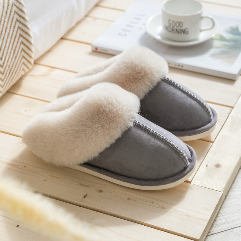 Sandal Musim Dingin Wanita Fashion Sepatu Pasangan Pasangan Kamar Tidur Dalam Ruangan Gaya 7 Sepatu Hangat Mode Sandal Datar Antiselip