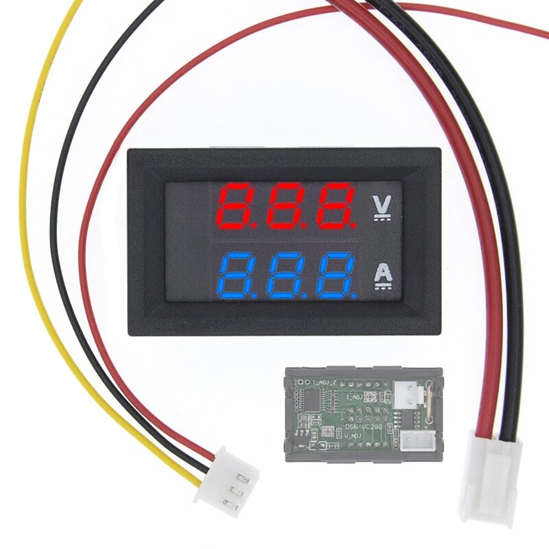 Dc 0-100v 10a digital voltímetro amperímetro display duplo detector de tensão medidor de corrente painel amp volt calibre vermelho azul led 0.28"