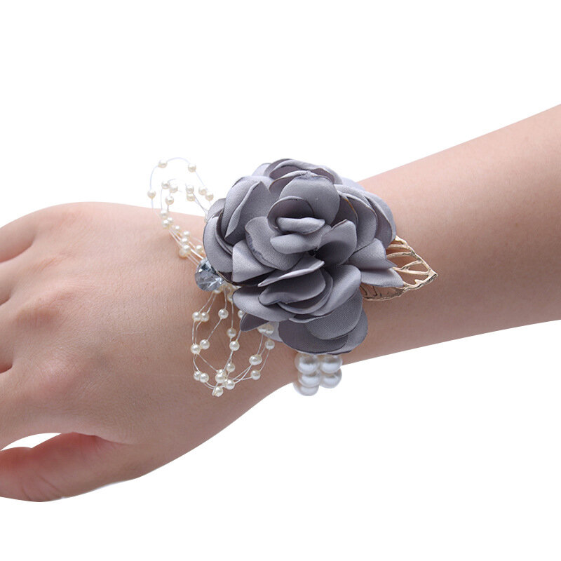 Bridesmaid Butterfly Imitation Pearls Wrist Flower Corsage Bracelet Fabric Hand Flowers Wedding Party Accessories Wrist Flower