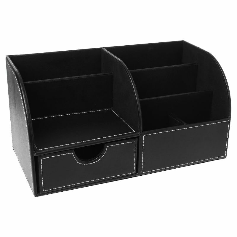 7 Storage Compartments Multifunctional Leather Office Desktop Organizer Business Card Pen Pencil Mobile Phone Holder Storage