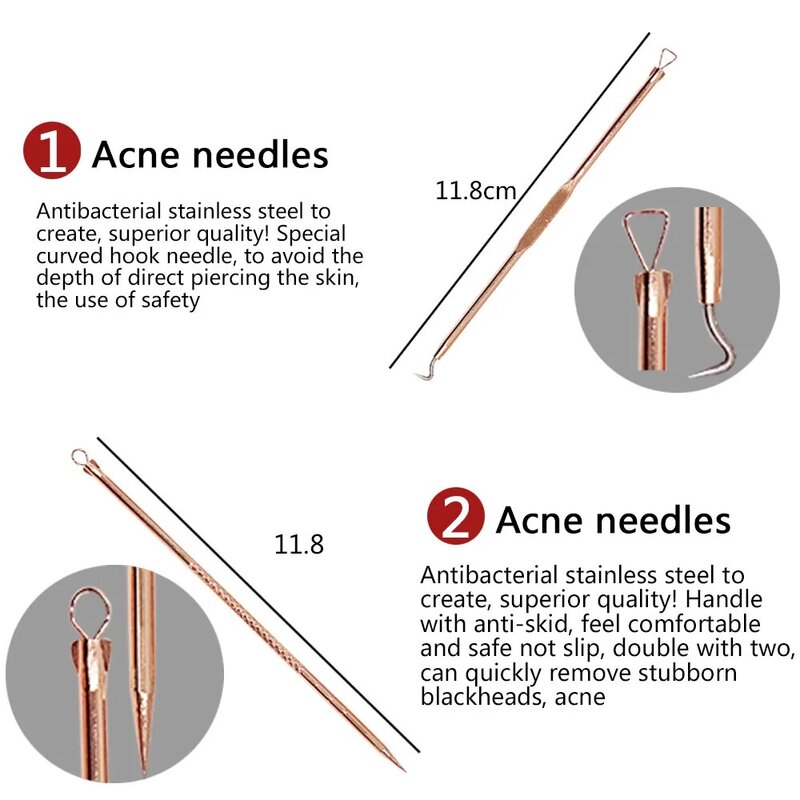 4PCS/Lot Acne Remover Blackhead Extractor Dots Acne Pimple Cleaner Blemish Needles Set Black Spots Pore Face Cleanser Tools
