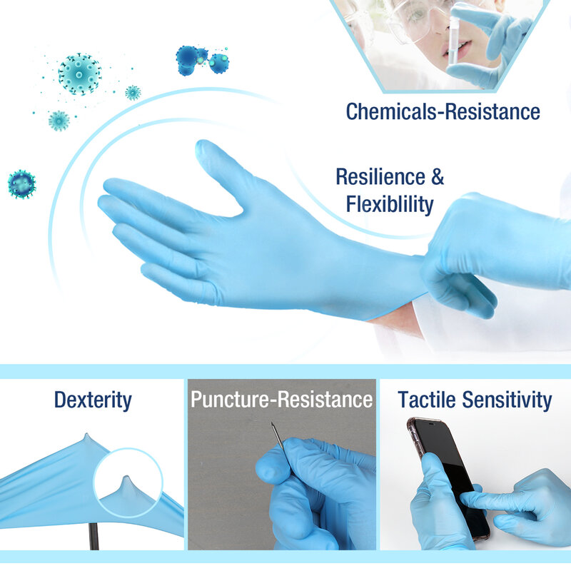 Одноразовые нитриловые перчатки, синие, 100 шт./50 пар, пищевые водонепроницаемые гипоаллергенные одноразовые защитные перчатки для работы