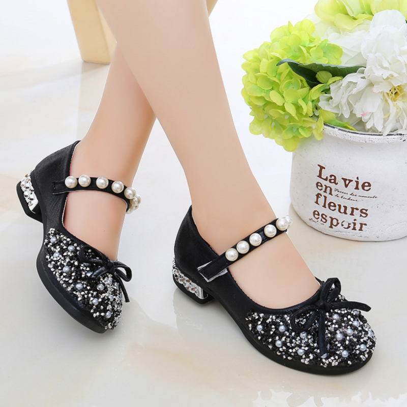 Summer Girls Shoes Bead Mary Janes Flats Fling Princess Glitter Shoes Baby Dance Shoes Kids Sandals Children Wedding Shoes Gold