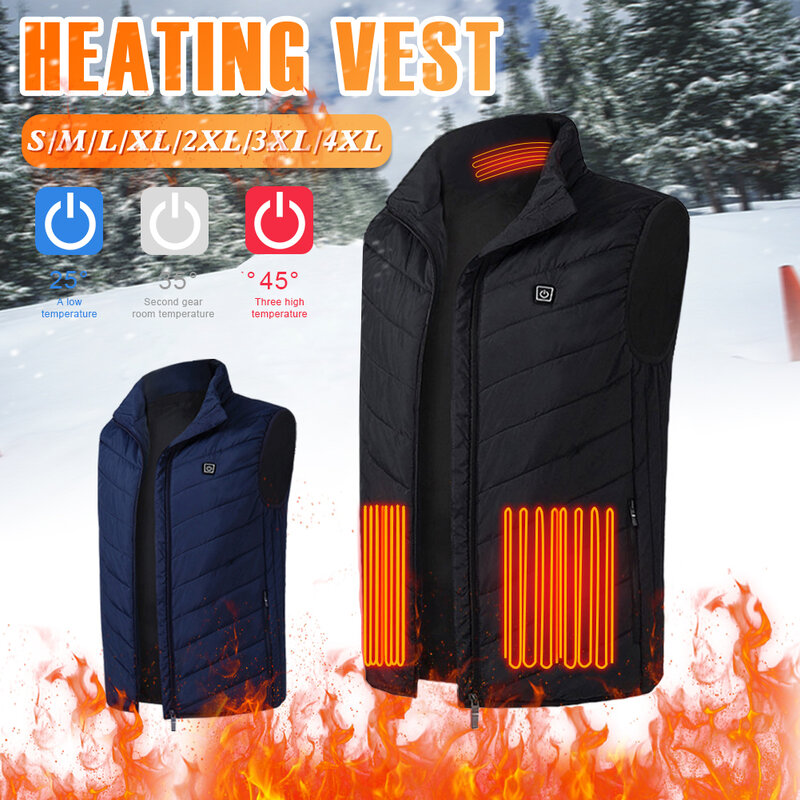 Plus Size S-6XL Heating Vest 9 Zones Heated Vest Men Women Usb Heated Jacket Thermal Clothing Hunting Vest Winter Heating