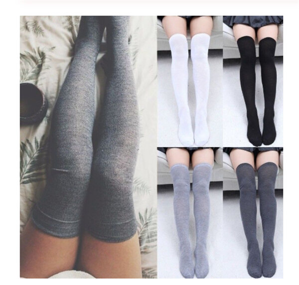 Calcetines altos hasta el muslo para mujer, medias largas de algodón por encima de la rodilla, medias sexys