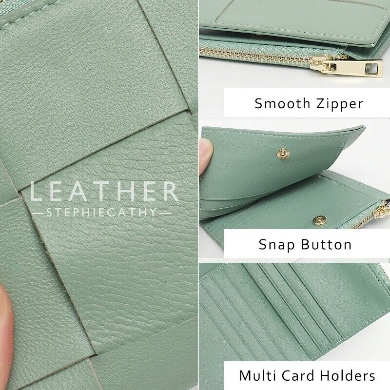 SC 패션 짠 정품 가죽 여성 짧은 지갑 기능 Bifold 동전 지갑 돈 가방 여성 세련 된 작은 멀티 카드 소지자
