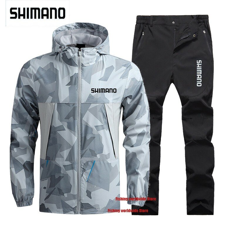 Baru Musim Panas Musim Gugur Shimano Jaket Pancing dan Celana Pancing Tahan Air Pria Kamuflase Olahraga Luar Ruangan Setelan Pancing Tahan Air