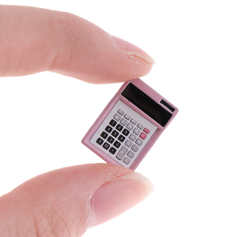 Mini calculadora rosa em miniatura para casa de bonecas, 2 peças, 1:12, rosa, modelo de calculadora, acessórios de brinquedo