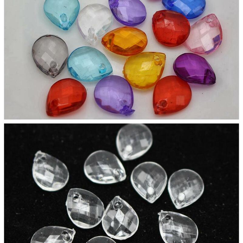 500 Mixed Color Transparent Acrylic Faceted Teardrop Charm Pendants 10X8mm