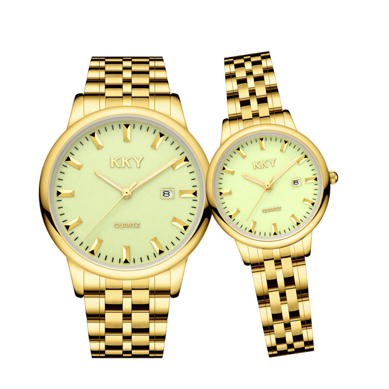 Hotest New Creative Fashion Vintage Business Couple Watches Luxury KKY Brand Gold Quartz Watch Lover Party Waterproof Clock 2021
