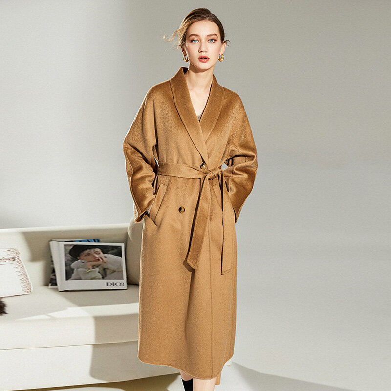 Abrigo de lana de doble cara para mujer, parka de moda europea y americana de alta gama, otoño e invierno, 2021