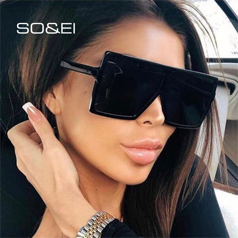 SO & EI-نظارات شمسية عتيقة للرجال والنساء ، عدسات مربعة كبيرة الحجم ، عصرية ، ريترو