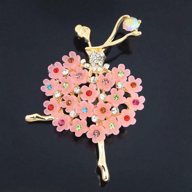 Elegante bailarina dança menina broche flor dançarina broches de cristal para as mulheres bonito pino de alta qualidade corsage casamento jóias