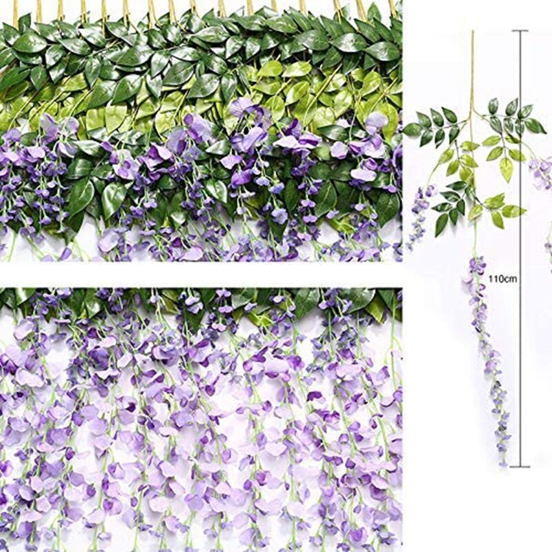12 Pack 3.6 Feet Artificial Fake Wisteria Vine Rattan Hanging Garland Silk Flowers String Home Party Wedding Decor