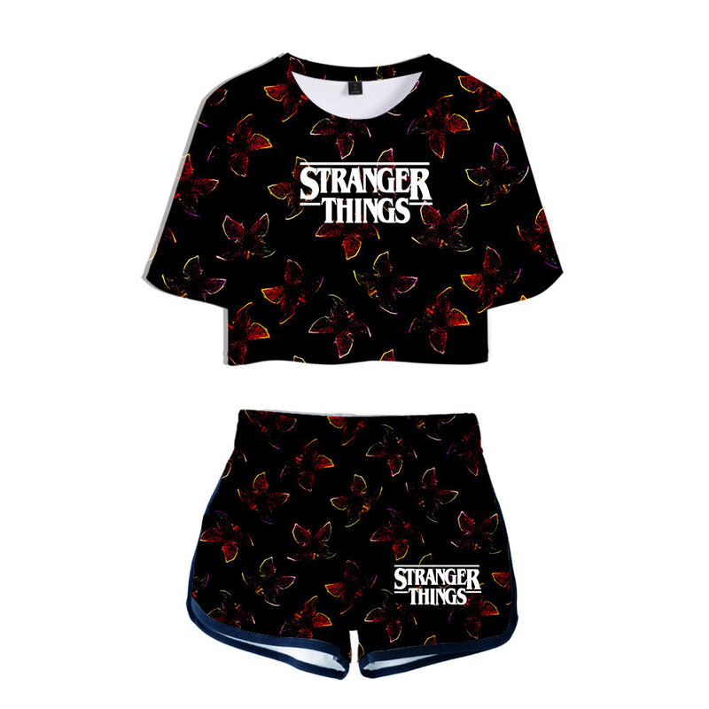 Traje de dos piezas de la serie de televisión de miedo Stranger Things, conjunto de ropa estampado en 3D, camisetas y pantalones cortos