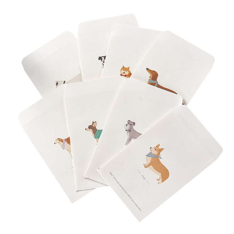 Juego de sobres de letras de la serie de perros Kawaii, papel Kraft de arte de dibujos animados creativos simples, tarjeta de mensaje de invitación romántica, regalo de papelería